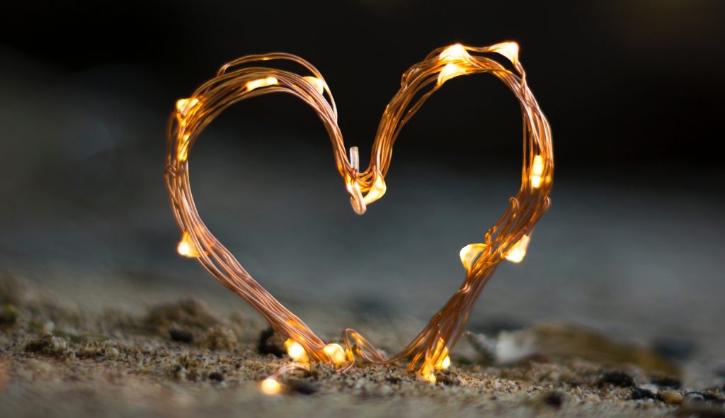 Bent wire and lights in a heart shape