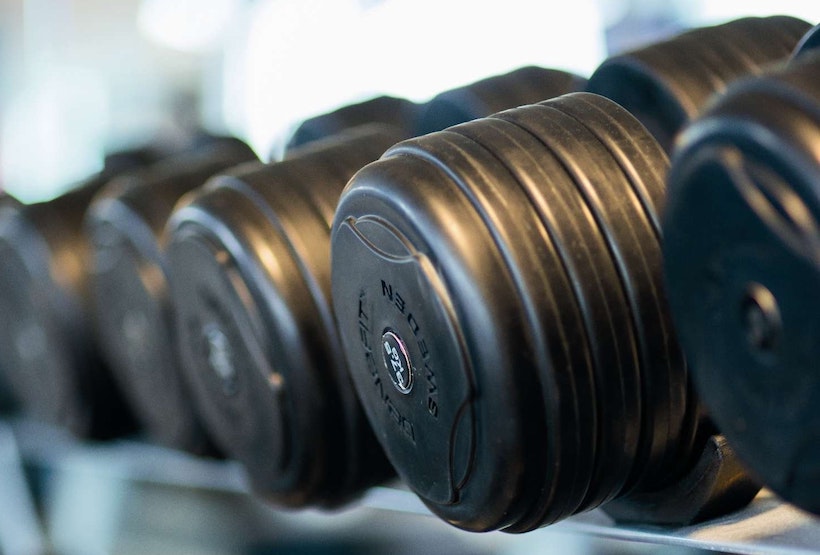 Rubber weights in a weight rack