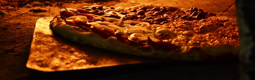 Pizza in a wood fired oven