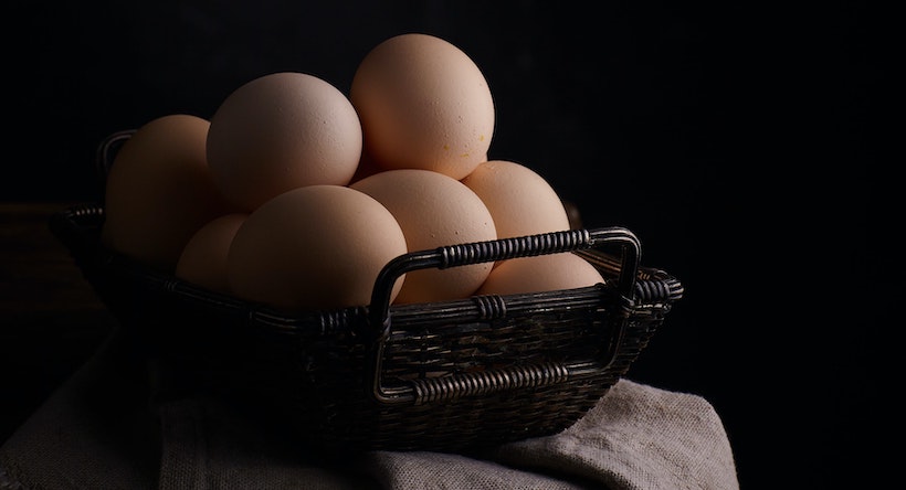 Eggs in.a basket on a table