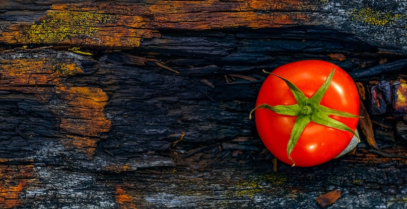 Tomato on old wood