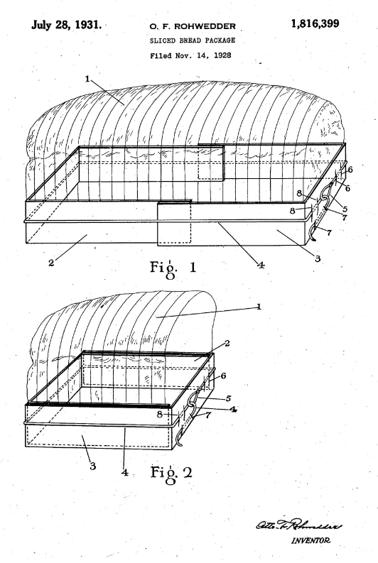 Otto Rohwedder's patent for packaged sliced bread.